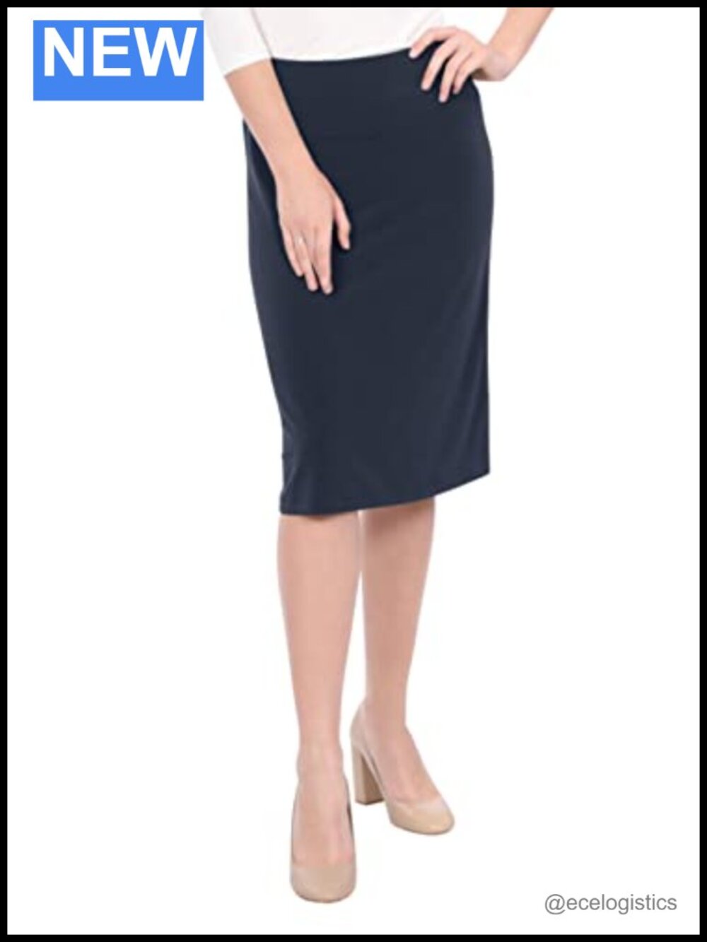 Kosher Casual Wrinkle Free Silky Pull On Midi Pencil Skirt for Women